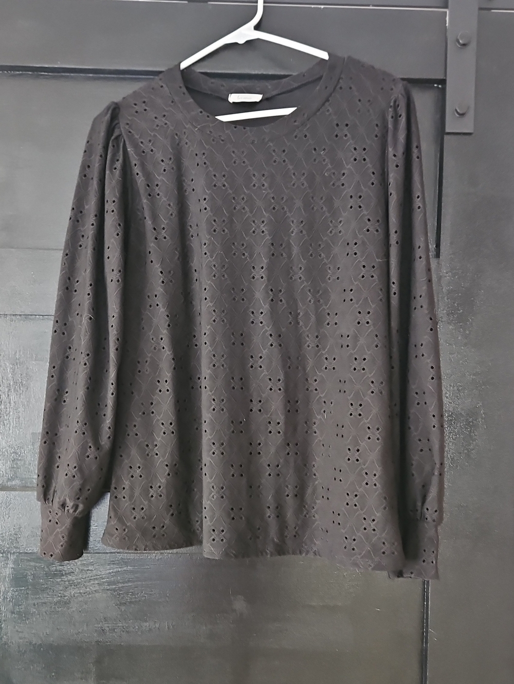 Women's Black Eyelet Long-Sleeve Tee